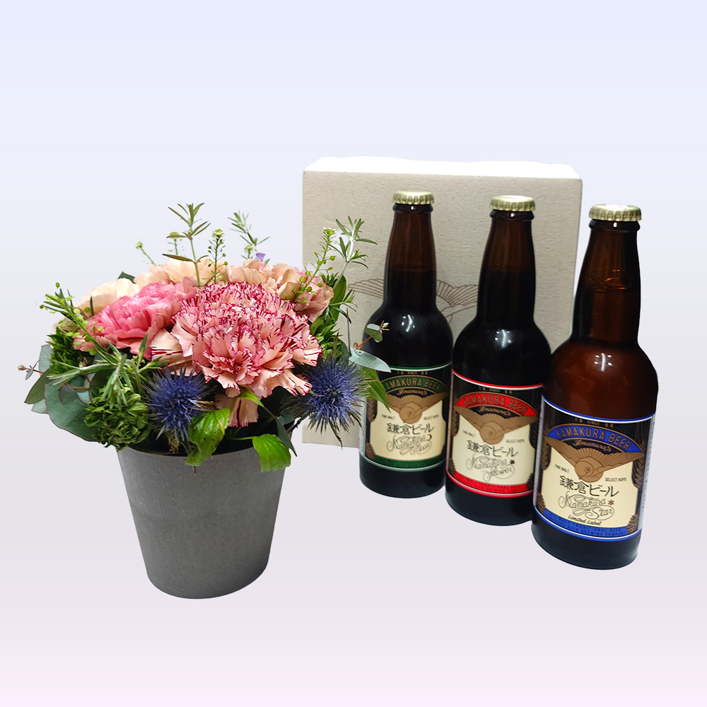 鎌倉ビール母の日ギフト2026カーネーションのフラワーアレンジメントと鎌倉ビール飲み比べセットクラフトビール